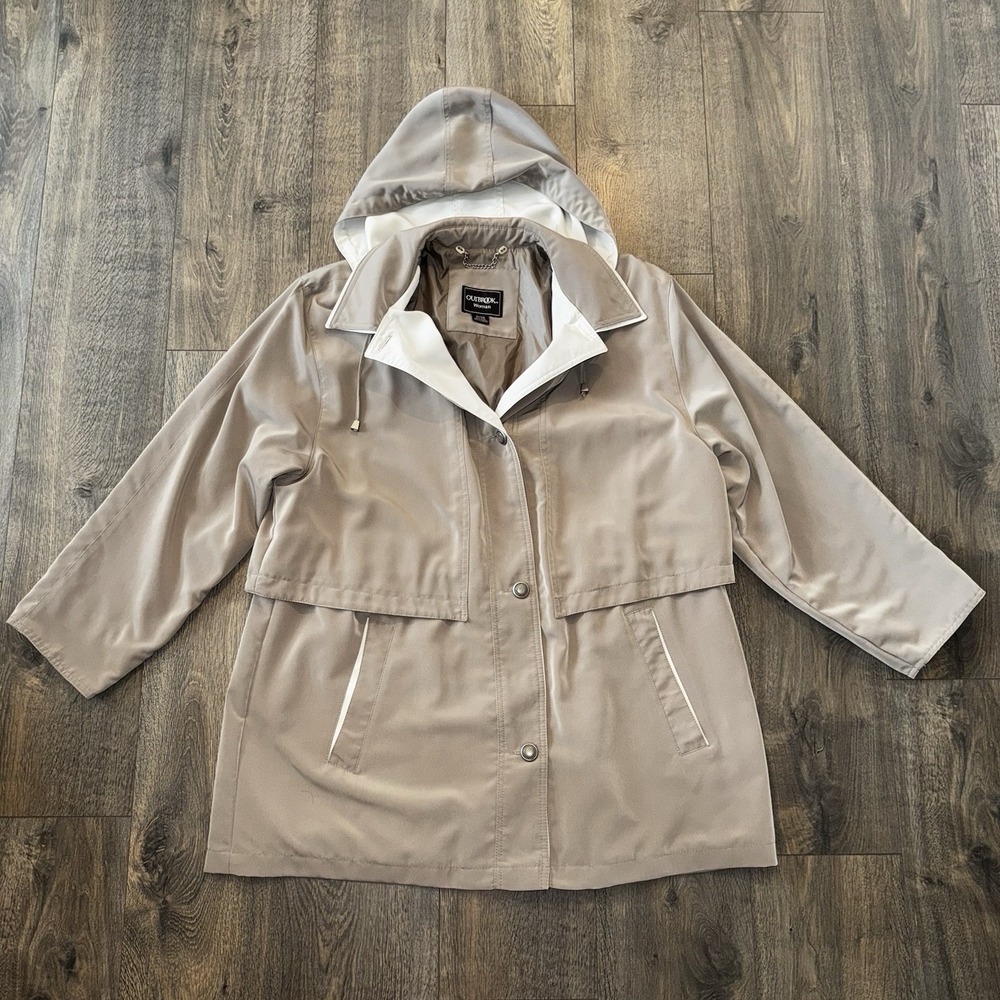 Outbrook Women's 1XG Hooded Utility Jacket Drawstring Hooded Khaki Windbreaker